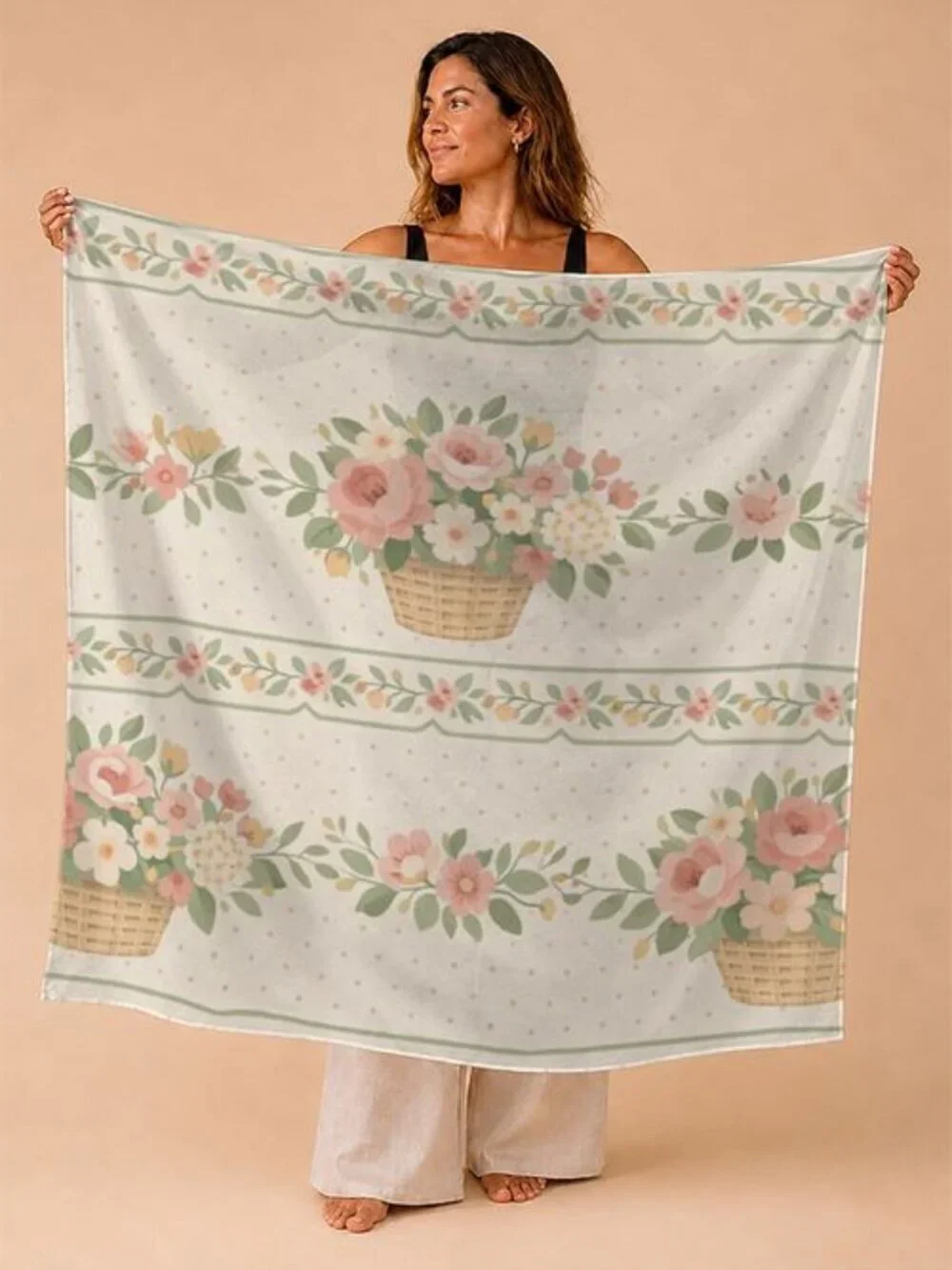 Warm Vintage Cottagecore Floral Romantic Patina Botanical Print Scarf